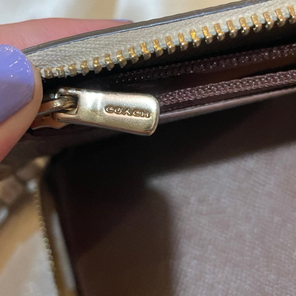 Coach Gold-Logo Pebbled Leather Wristlet in cream color - Picture 6 of 9